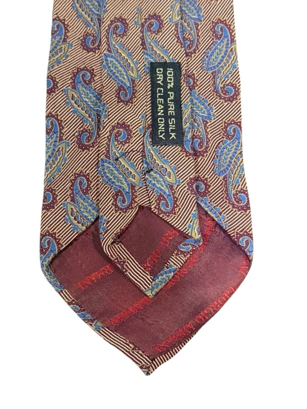 Giorgio Armani Cravatte Vintage Silk Tie Burgundy Blue Gold Paisley Italy